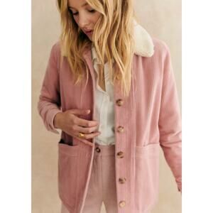 Sezane Will Pink Corduroy Shearling Faux Sheepskin Collar Work Jacket Size XXS